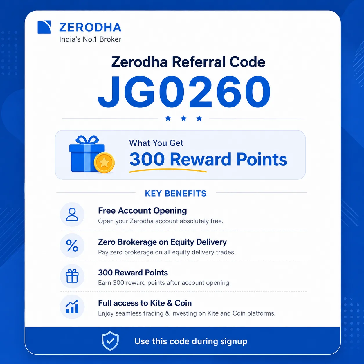 Zerodha Referral Code JG0260 – What You Get
